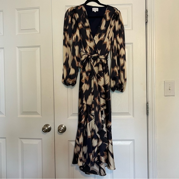 Tanya Taylor Blaire Tie-Waist Printed Dress Cream Maritime Blue Tan - Picture 4 of 8